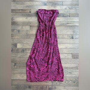 Y2k Pink and Black Zebra Print Maxi Dress